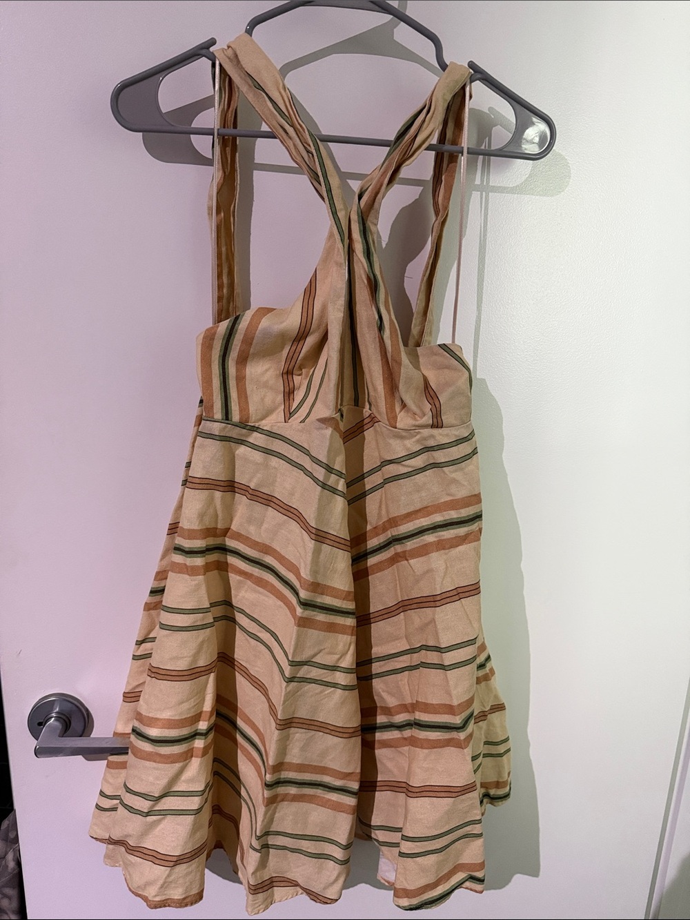 Zara Striped Cross-Back Mini Dress in Beige, Green and Rust